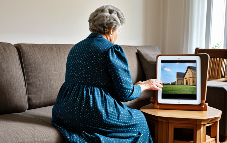 Online Church Service**

A living room scene, a grandmother is watching a church service on her tablet, fully clothed in a modest dress, a warm and inviting atmosphere, safe for work, appropriate content, family-friendly, perfect anatomy, correct proportions, natural pose, professional photography, high quality.

**
