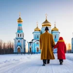 Home 18 국가별 주요 종교 - **Prompt:** "A majestic, golden-domed Russian Orthodox cathedral stands proudly in a serene, snow-co...