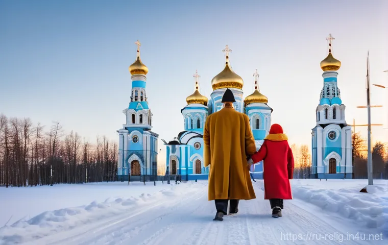 국가별 주요 종교 - **Prompt:** "A majestic, golden-domed Russian Orthodox cathedral stands proudly in a serene, snow-co...